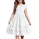Arshiner Girls Dress Tween Boho Flutter Sleeve Tiered A Line Summer Dresses with Pockets