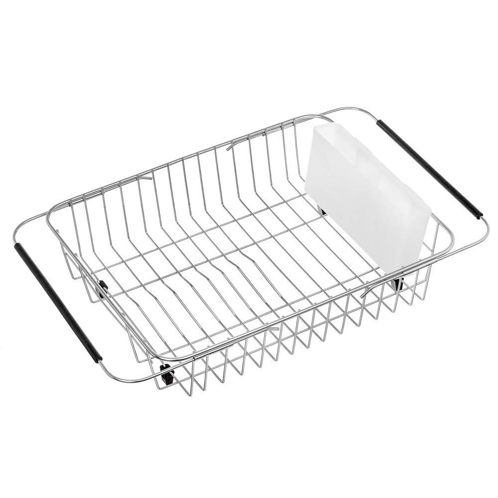 SANNO Dish Drainer Rack Dish Rack with Cutlery Holder Plate Drying Rack Dish Dryer Cup Holder Sink Drainer Basket for Kitchen,Rustproof Stainless Steel