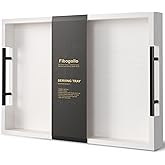 Fibogollo Bamboo Serving Tray with Metal Handles,17x12in Ottoman Decorative Trays Platter for Coffee Table,Living Room,Bar,Party,Large(White)