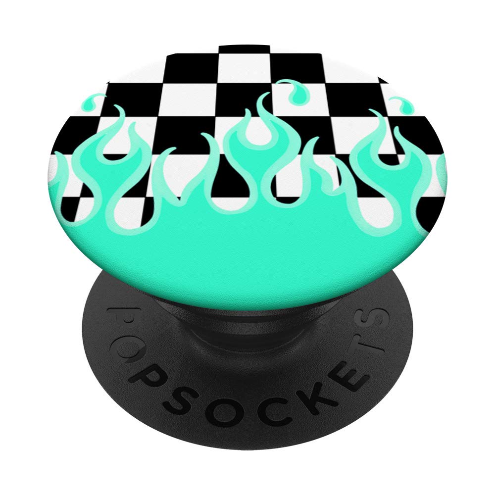 Mint Flames Checkerboard Y2K Aesthetic E-Girl 90's Style PopSockets Grip and Stand for Phones and Tablets