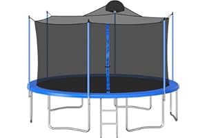 RITSU 12FT 14FT 16FT Outdoor Trampoline for Kids with Basketball Hoop, 2-Color Cover Reversible Application, Recreational Trampolines with Ladder and Galvanized Anti-Rust Coating, ASTM Approval