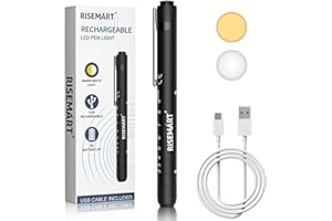RISEMART Pen Light for Nurse, Rechargeable LED Medical Pen Light, Warm&White Light, Portable Medical PenLight with Pupil Gaug