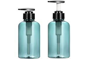 Yebeauty Empty Pump Bottle 10oz, 2 PCS Shampoo Bottles Dispenser with Pump Refillable Containers, 300ml Clear Blue