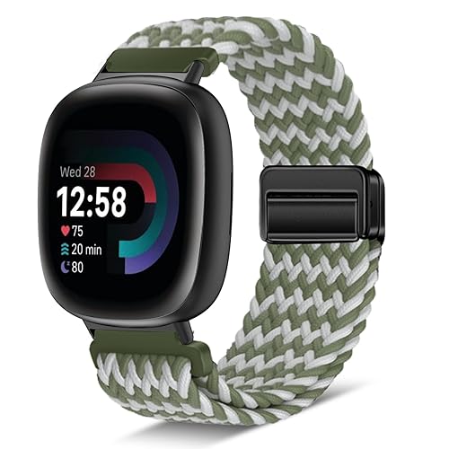 RoiYeel Nylon Strap Compatible with Fitbit Versa 4 /Fitbit Versa 3 /Sense 2 /Fitbit Sense, Soft Nylon Sport Replacement Band for Fitbit Sense 4 /Versa 3 Strap for Women Men (W-Gray Green)