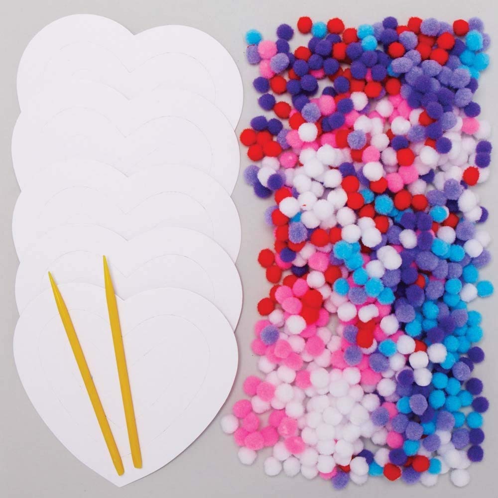 Baker Ross AX712 Heart Pom Pom Kits - Pack of 5, Creative Art and Craft Supplies for Kids to Make Decorate and Display - Image 3