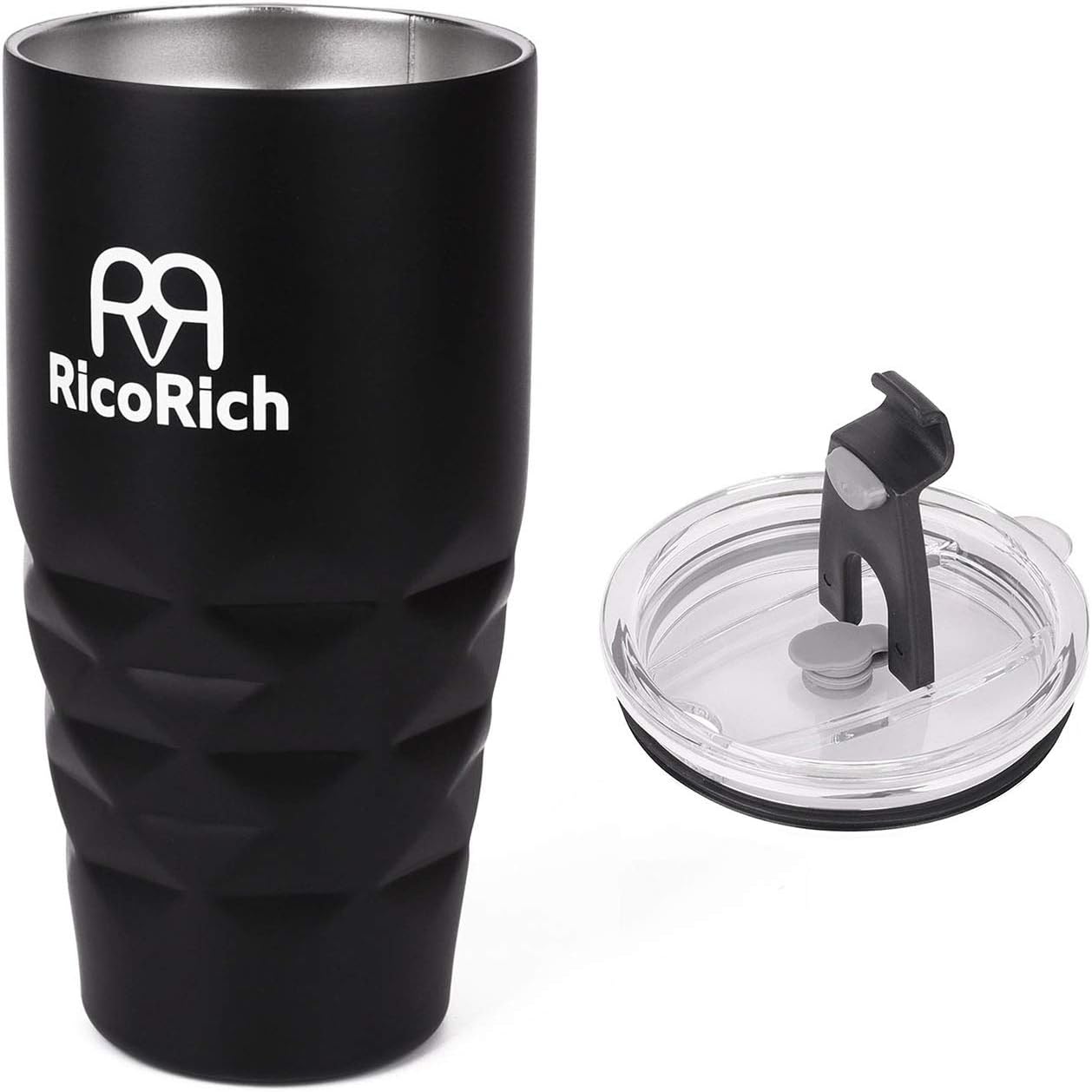 RicoRich 30oz/900ml Travel Mugs for Hot Drinks with Leakproof Lid, Reusable Cup for Coffee Tea and Beer, Double Walled Vacuum Insulated Stainless Steel Tumbler BPA Free(Black-13)