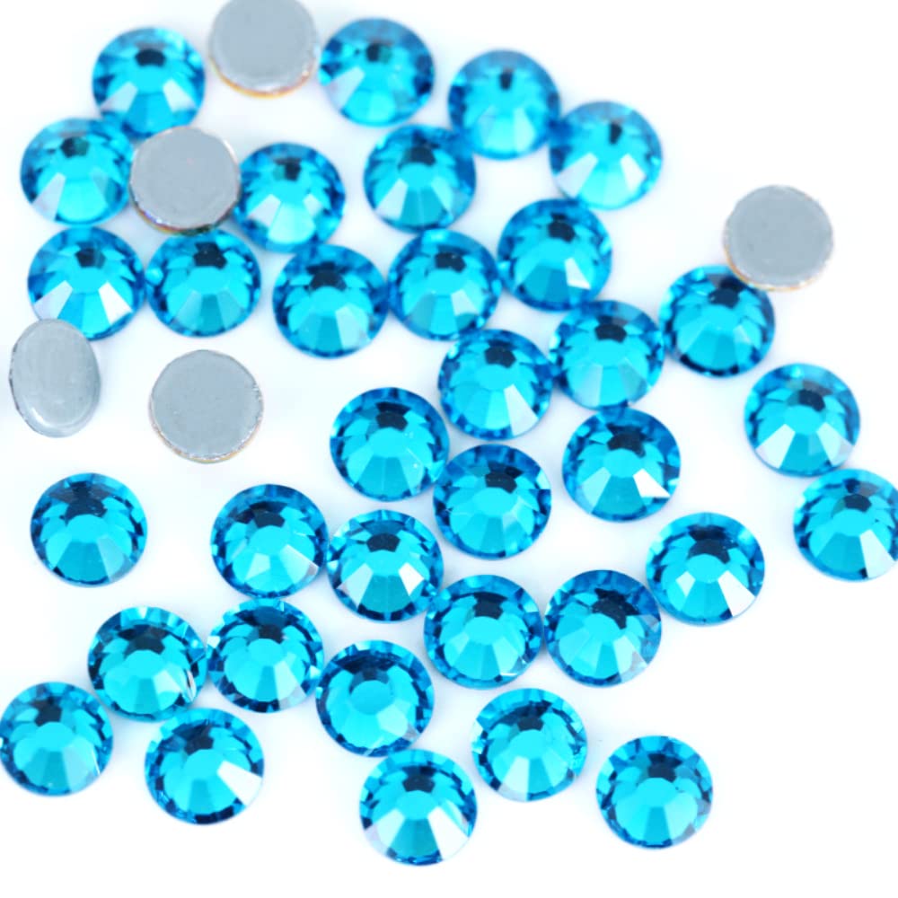 Wambere Hotfix Rhinestones, Crystals, Flat Back Rhinestones, Glass Glitter Stones, Nail Art Gemstones, Round Diamond, Hotfix Crystal Round Gemstones, 1.9 - 2 mm, Blue Pack of 1440