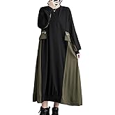 ellazhu Women's Baggy Patchwork Color Cargo Style Crew Neck Dress with Pleated Hem GZ30 A