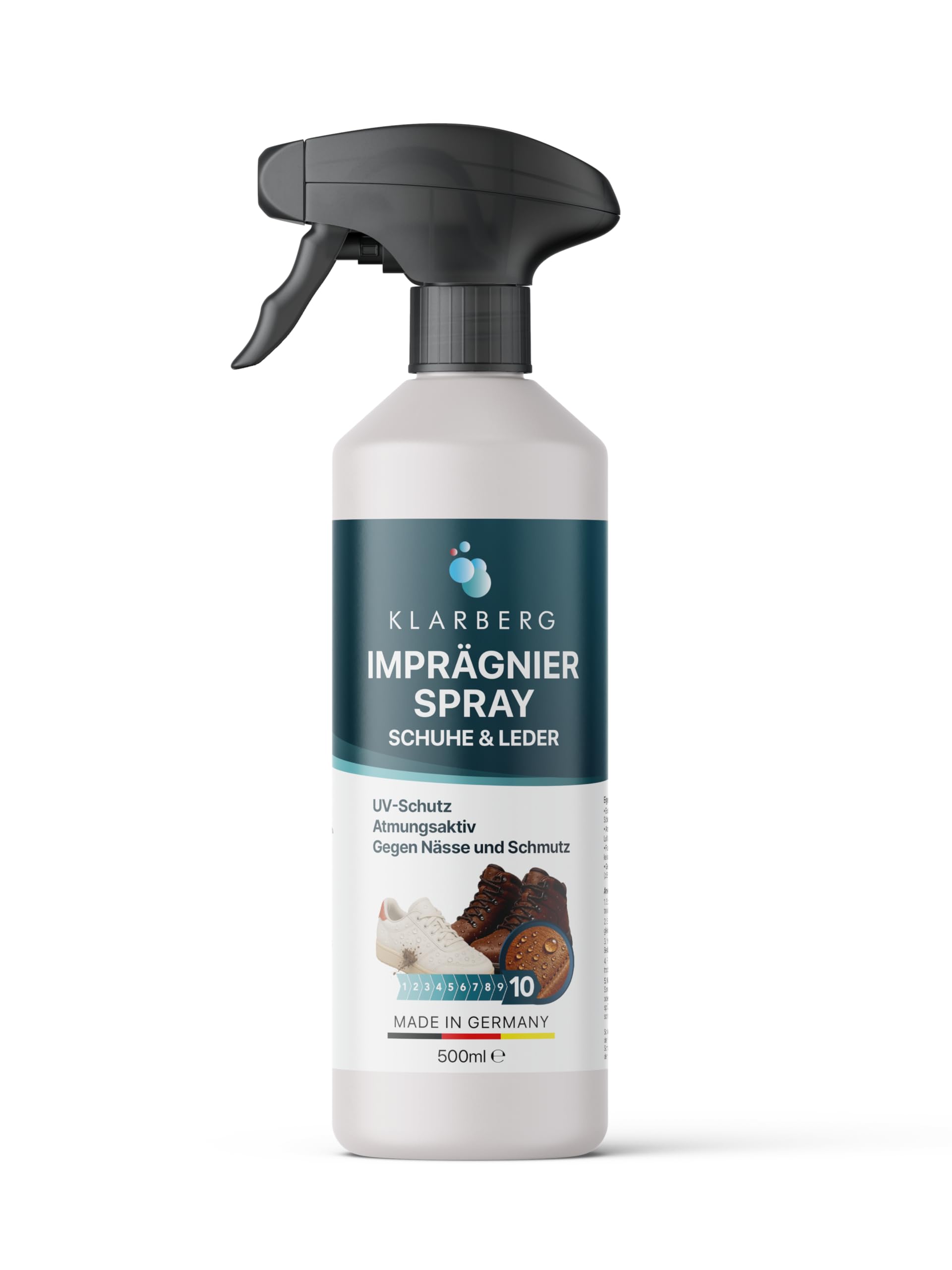 KLARBERG Imprägnierspray Schuhe wasserdicht - Wasser- & Schmutzabweisender Schuhspray - Ideal für alle Schuhe - von Sneaker & UGG's bis zu Wander- & Wildleder Schuhe - Biologisch abbaubar (500 ml)