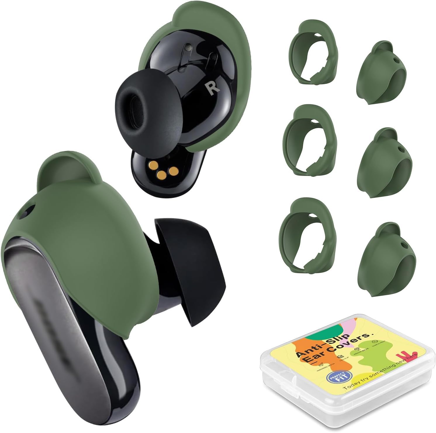 Photo 1 of [3 Pairs] Ear Tips Cover for Bose QuietComfort Earbuds II (2022) &Bose QuietComfort Ultra Earbuds (2023), Silicone Sport Ear Hook Cover, Anti-Slip Replacement Eartip Accessories (S,M,L) (Green)