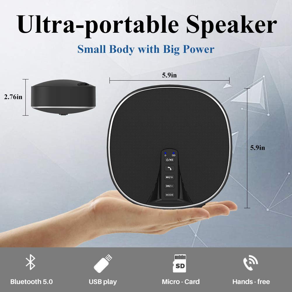 Wireless Portable Bluetooth Speaker 5.0 Build-in Mic, 10W HD Audio, Enhanced Bass, Radio Support, Hands-free Call and TF Card Slot, Stereo Sound for iPhone, Tablet, Android (DY52 Black-Silver)