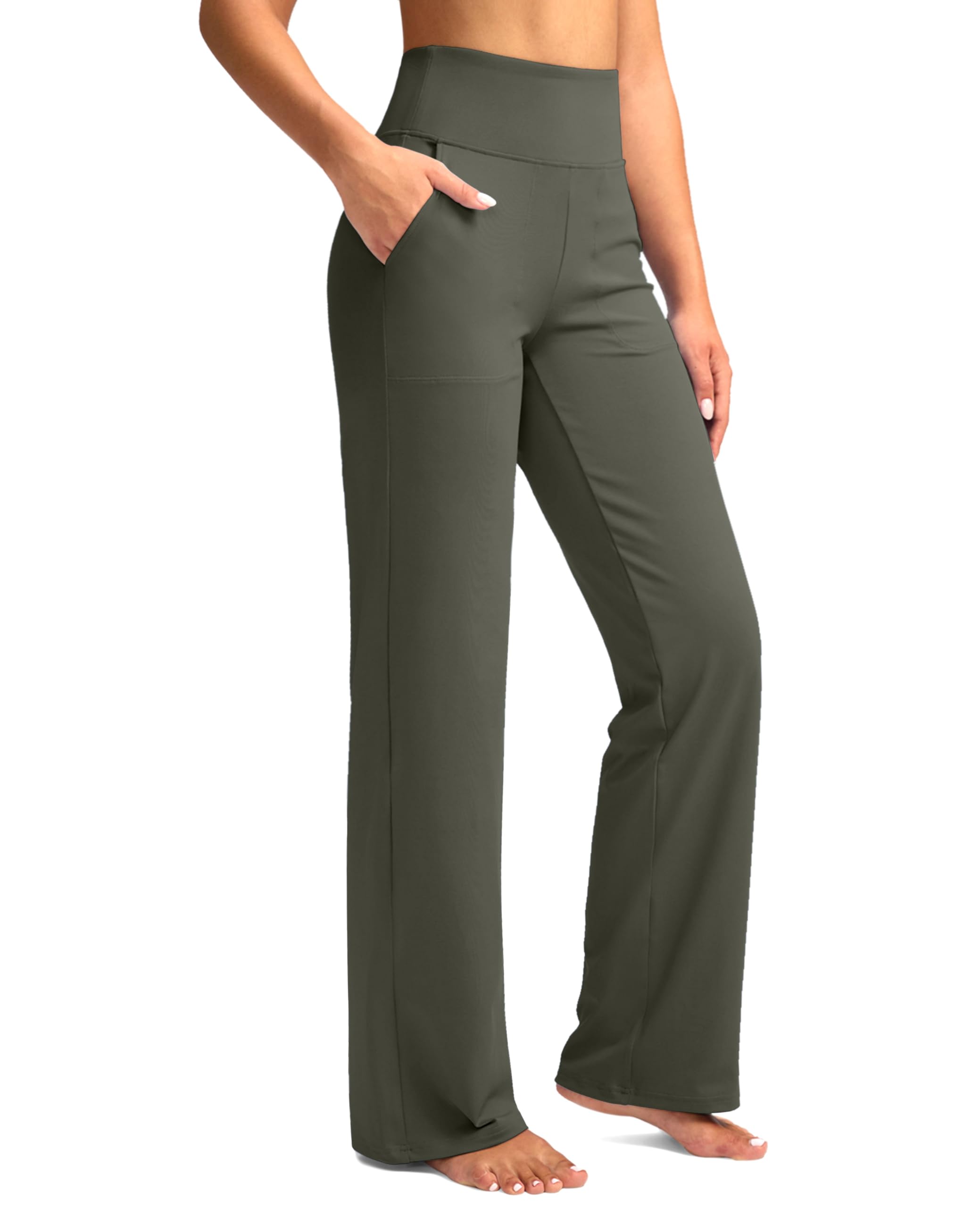 Photo 1 of G Gradual Women's Yoga Pants Wide Leg with Pockets High Waist Stretch Loose Casual Lounge Sweatpants Petite/Regular/Tall (Sage Green, Inseam 30, L)