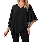 Seta T Women's Flowy Top V Neck Lightweight Chiffon Blouses Dressy Asymmetrical Shirt Double Layered Summer Top