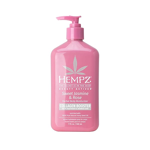 HEMPZ SWEET JASMINE & ROSE HERBAL BODY MOISTURIZER FOR WOMEN, 17 FL. OZ. – MOISTURIZING LOTION WITH 100% PURE HEMP SEED OIL, COLLAGEN, SHEA BUTTER – HYDRATING VEGAN LOTION FOR DRY SKIN
