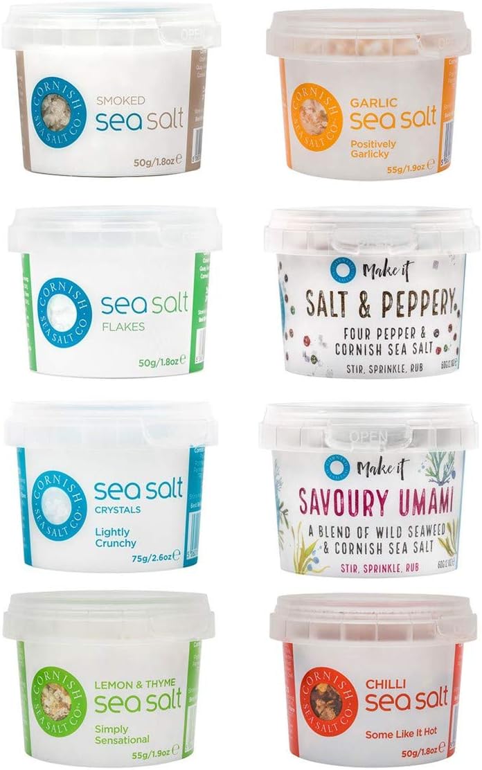Cornish Sea Salt Pinch Pots Gift Tray - 8 x Assorted Cornish Sea Salt Pinch Pots