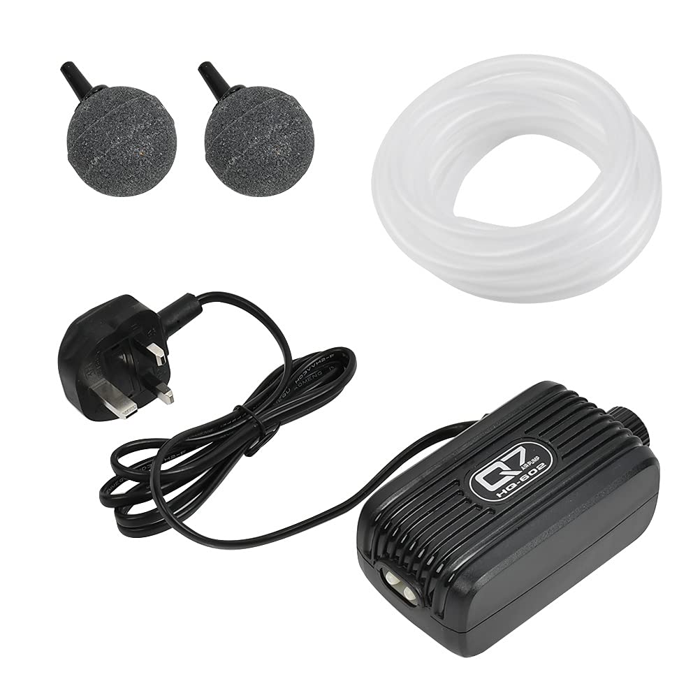 Aquarium Air Pump HQ-602,3W - 2 x 150L/H Fish Tank Air Pump Oxygen Pump for Fresh & Saltwater,with 1 Meter Oxygen Tube + 2 Air Outlet