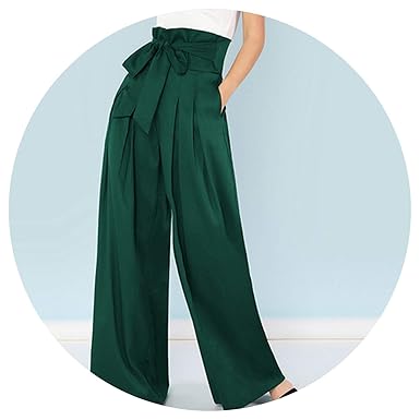 Amazon Com Pantalones De Mujer Verdes Y Elegantes Con Pliegues