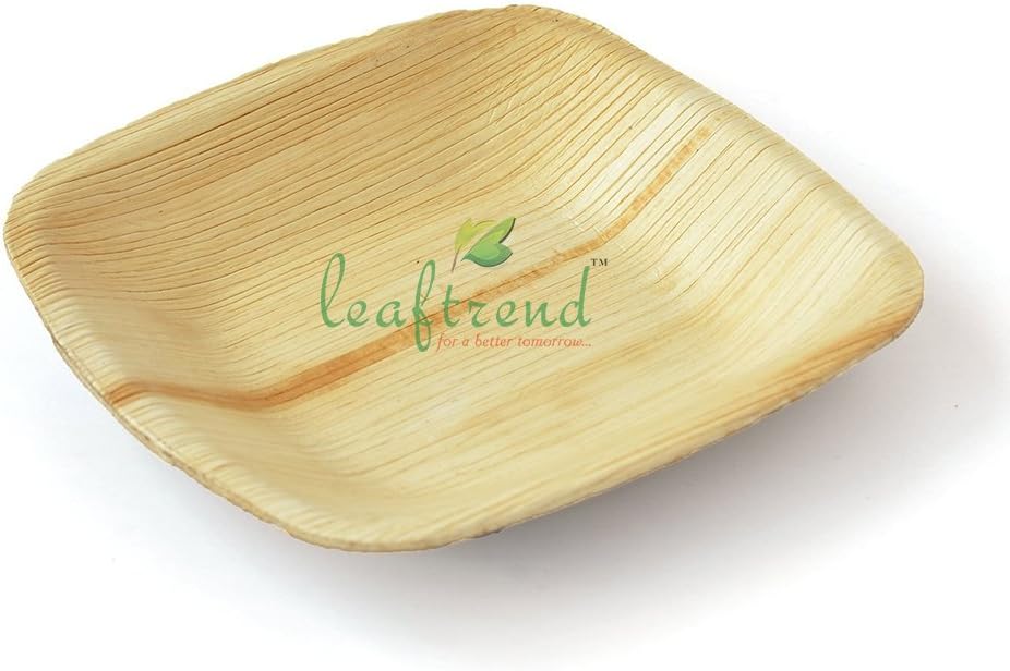 Leaftrend: Eco-friendly Disposable Palm Leaf Plates, Wedding and Party Plates, 5 Inch Square Plate - 25 Pcs