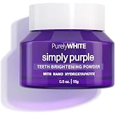 PurelyWHITE DELUXE, Updated Design Simply Purple Brightening Powder - Conceals Stains, No Sensitivity - Enamel-Safe Toothpaste Whitening Powder for Coffee, Tea, Food, Wine, and Tobacco Stains.