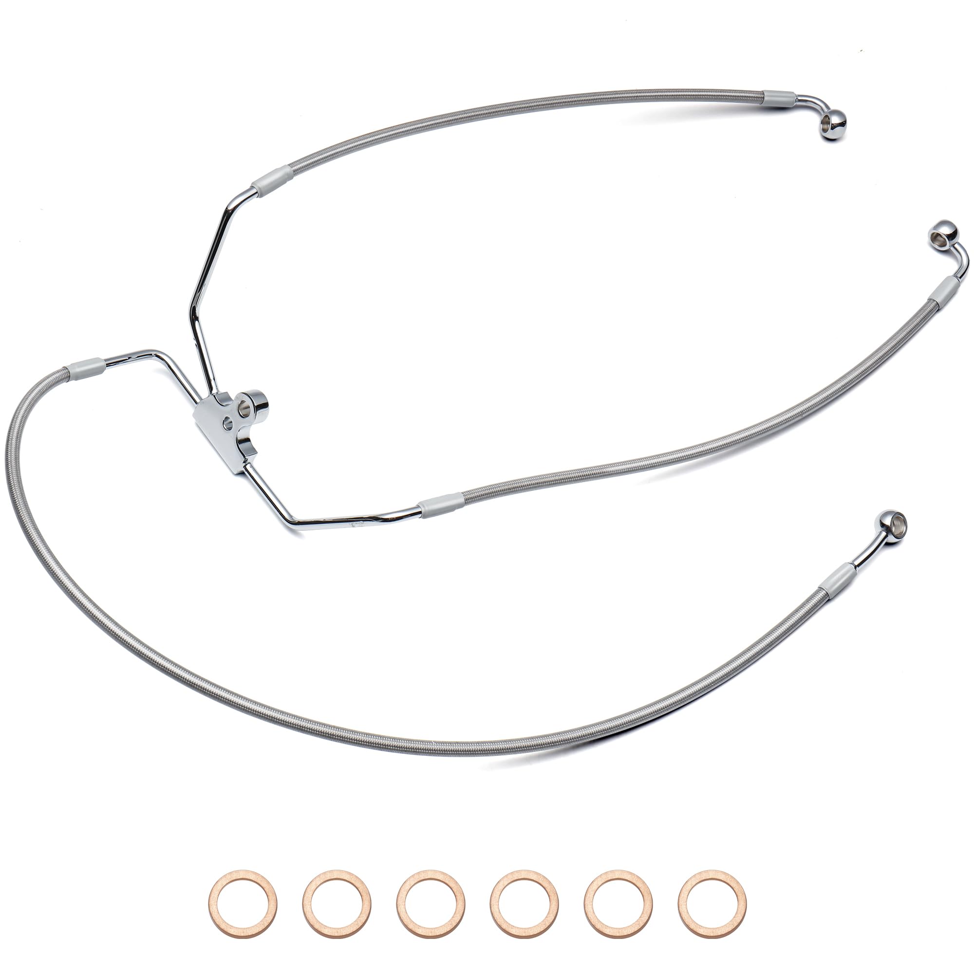Photo 1 of MoKitDora Touring Front Brake Lines Extended Brake Cable Oil Hose for 16" Handlebars 1996-2013 Harley Street Electra Road Glide FLH No ABS, Stainless Steel Braided Chrome
