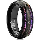 Zillaly 8MM Tungsten Men's Wedding Ring with Amethyst Stone, Black Dome Matte Finish, Sizes 7-14, Comes with Gift Box
