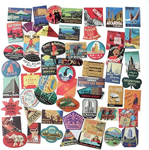 STICON Classic Vintage Style Vinyl Waterproof Stickers for Luggage, Car, Laptop, Skateboard, Bicycle Decal Graffiti Patches (56 Pieces)