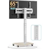 AX WABER Mobile TV Stand with Power Outlets, Floor Portable TV Stand with Wheels for 27-65Inch LCD LED OLED Flat/Curved Panel Screen TVs, Swivel,Height Adjustable&amp;Wood Base, RollingTV Cart White