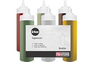 Pro-Kitchen 24 Oz (6 Count) Clear Squeeze Condiment Bottles, Leakproof Reusable Plastic Squirt Bottle for Ketchup, BBQ, Salad