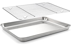 Baking Sheet with Rack Set (1 Sheet + 1 Rack), HaWare Stainless Steel Cookie Sheet for Oven Baking, 16”x12” Baking Pan Tray w