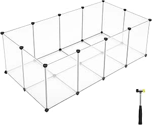SONGMICS Pet Playpen, Small Animal Playpen with Bottom, DIY Fence Cage for Guinea Pigs, Hamsters, Ferret, Rabbits, 20 Transparent Panels, with Rubber Mallet, White ULPC02W