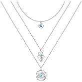 Lonyinlg Hamsa Hand of Necklace Good Luck Protection Amulet Jewelry Evil Eye Hand of Fatima Pendant CZ Triple Layered Necklaces Gift for Women Men
