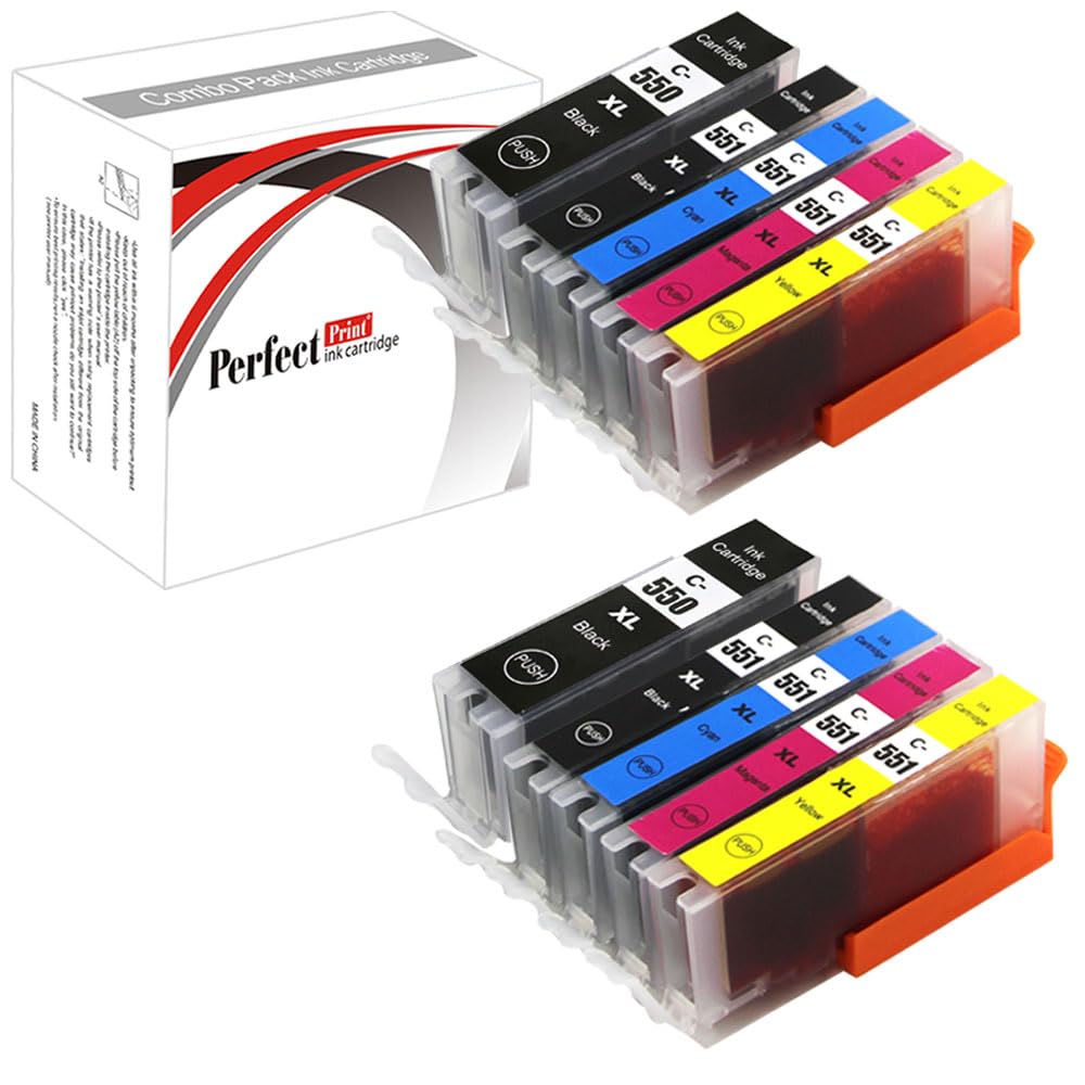 PerfectPrint Compatible Ink Cartridge Replacement for Canon Pixma iP7200 iP7250 iP8750 iX6850 MG5450 MG5550 MG5650 MG6350 MG6450 MG6600 MG6650 MG7150 MG7550 MX725 MX925 550/551 XL (BK/C/M/Y, 10-pack)