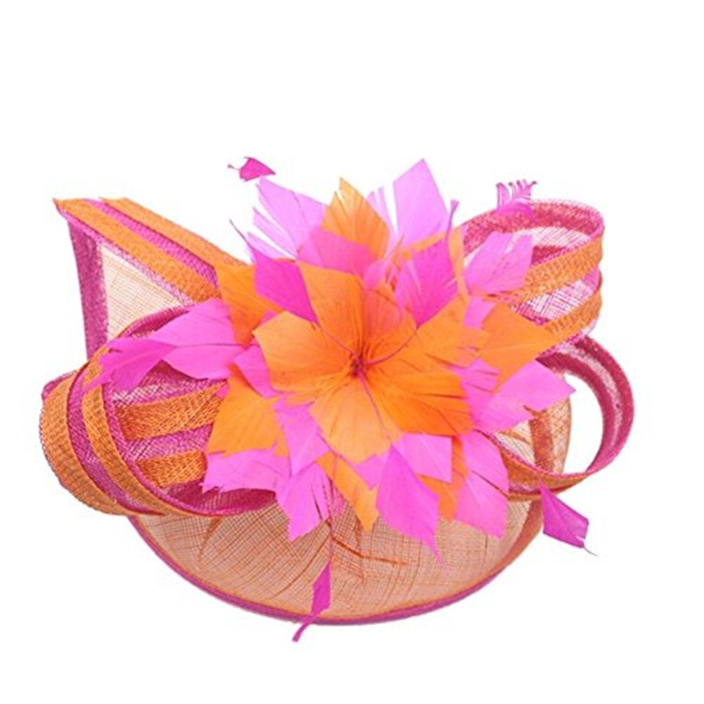 Lawliet Woman Fascinator Sinamay Hats Wedding Occasion Cocktail Party Hair Accessories (Pink Orange)