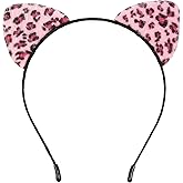 WOVOWOVO Cat Ear Headband Halloween Cat Ears Headband for Women Cute Cat Woman Ears Furry Pink Cat Ears Headbands for Adults