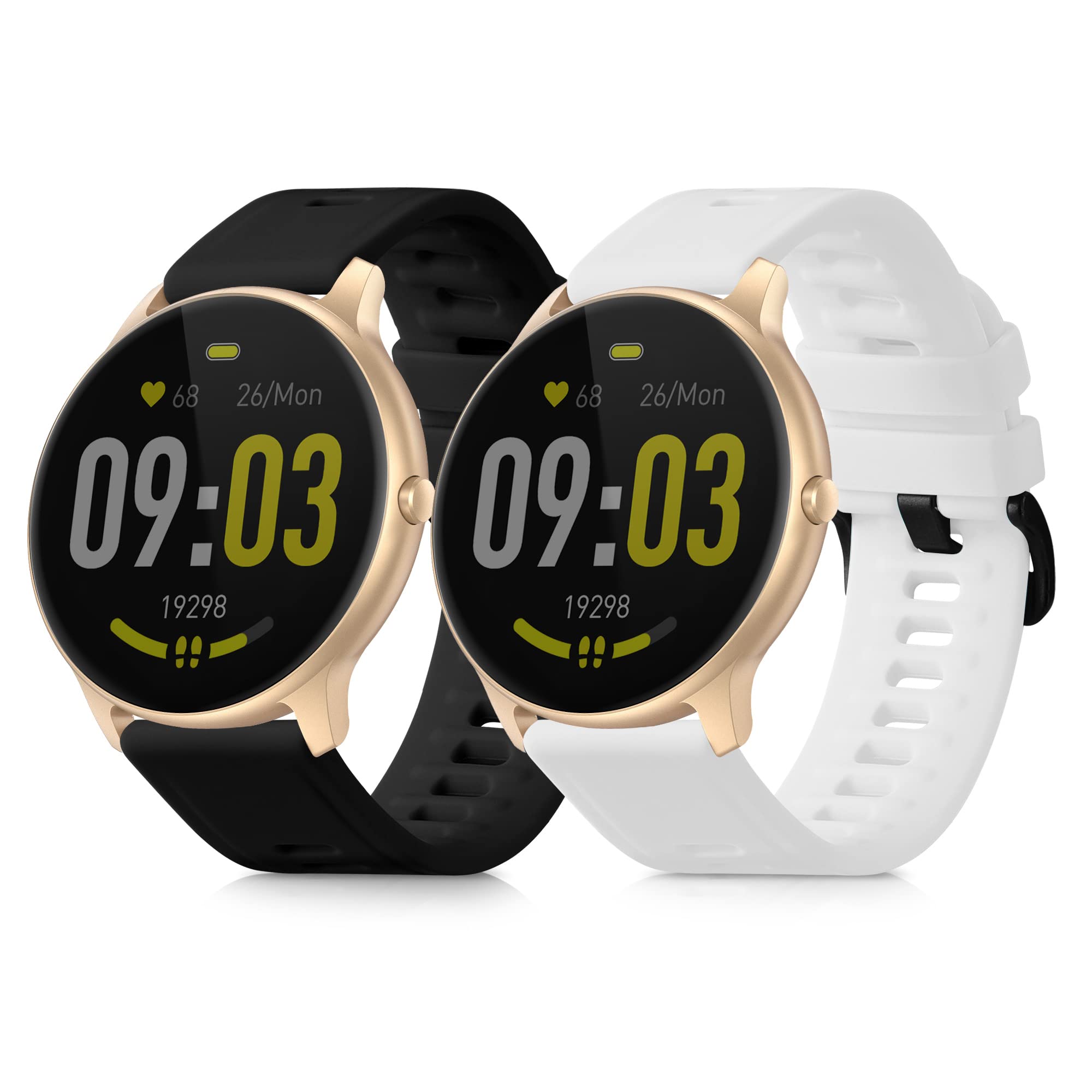 kwmobile 2x Straps for AGPTEK LW11 Watch Strap - Silicone Replacement Watch Strap Set - Replacement Bands White/Black