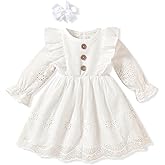 Unutiylo Toddler Dress Casual Baby Girls Dresses Lantern Sleeve Ruffle with Headband Outfit Set(0-24Months)