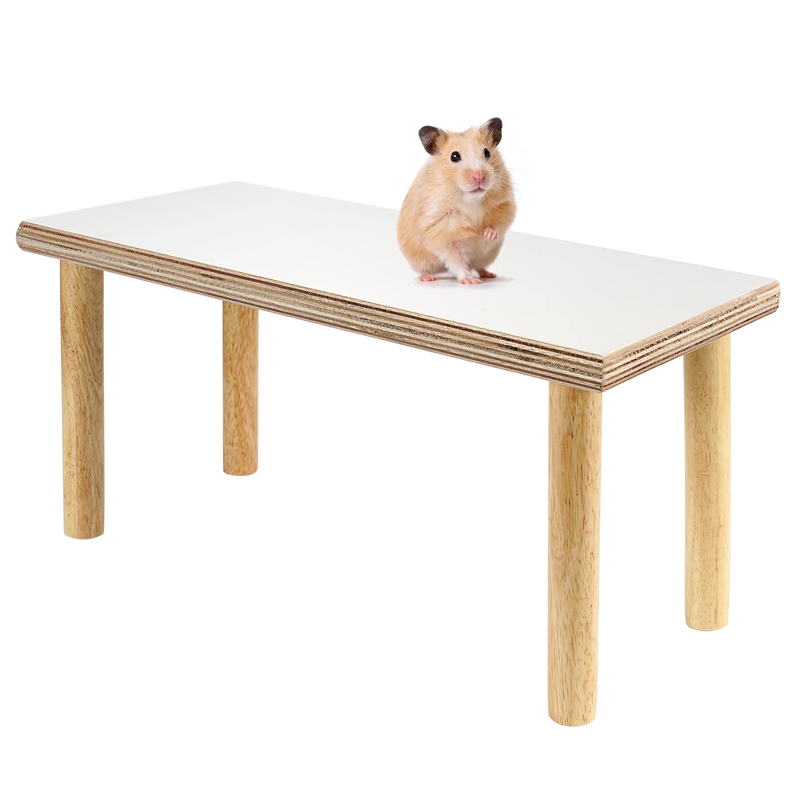 Mardili Wooden Small Animals Stand Platform,Waterproof Surface with Pillars,Natural Toys Cage Accessories for Hamster Squirrel Gerbil Chinchilla Parrot and Pet Bird