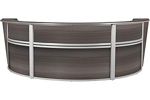 Romig Regency Marque Triple-Unit Reception Curved Desk Workstation “143.50W x 71D”- Driftwood Grey