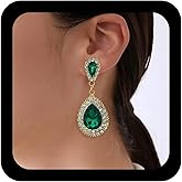 Andelaisi Boho Crystal Teardrop Dangle Earrings Vintage Faux Emerald Oval Earrings Green Halo CZ Waterdrop Earring Wedding Bridal Bridesmaids Earring Jewelry for Women
