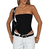 Argeousgor Womens Strapless Bustier Corset Top Y2k Lace Up Boned Overbust Corset Sexy Bodyshaper Tube Top Going Out Bustier
