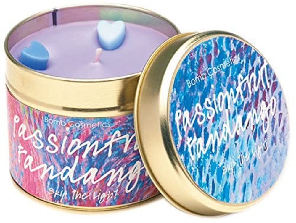 Bomb Cosmetics Passionfruit Fandango Scented Tin Candle; Passionfruit & Citrus Zest Fragrance; Contains Pure Bergamot & Lemon Essential Oils; 30-35 Hour Burn