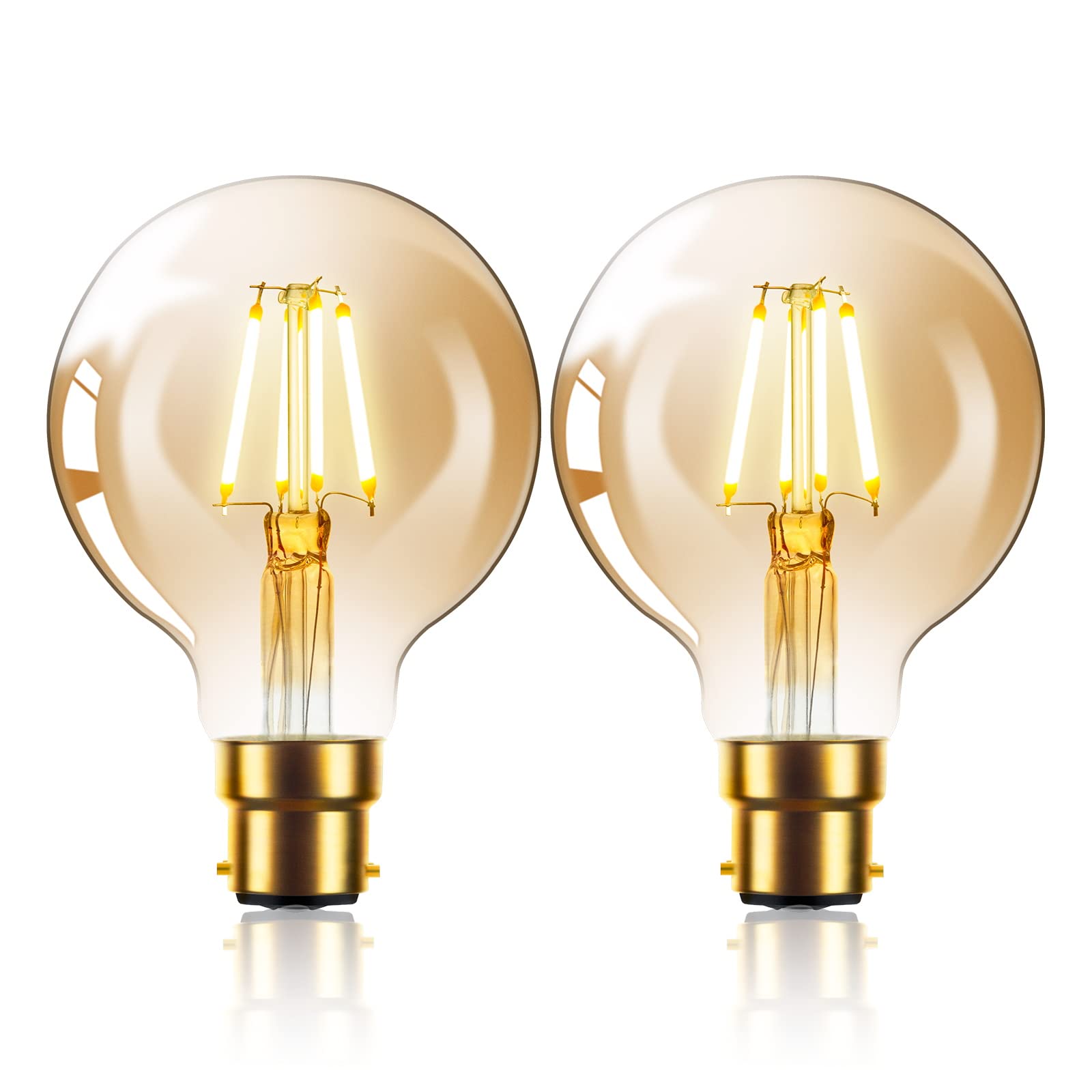 Sarveeta Vintage Edison LED Light Bulb 6W G80 Globe LED Filament Bulb B22 Bayonet Cap Edison Retro Style LED Decorative Light Bulb Warm White 2800K, 2-Pack