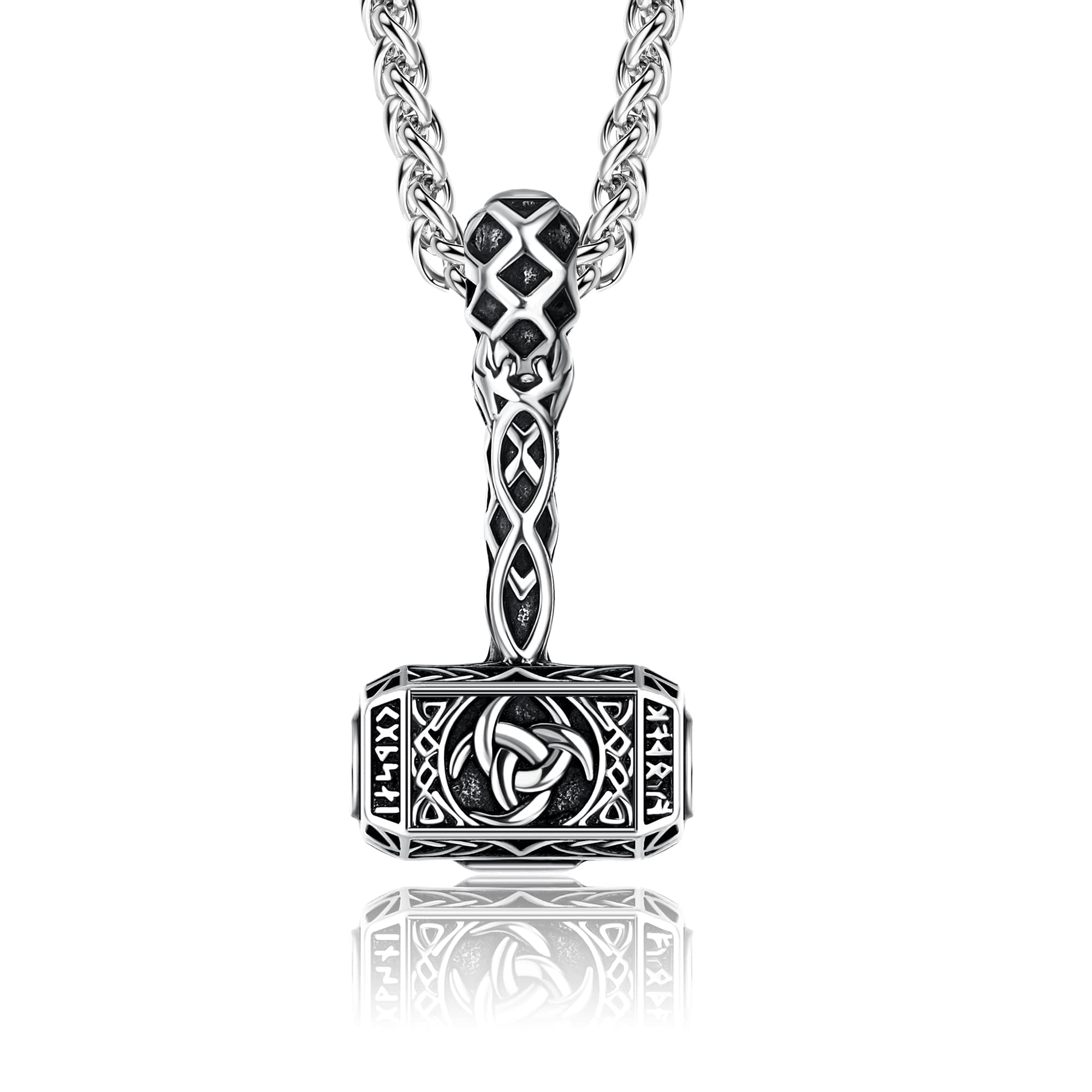 JeryWe Mjolnir Pendant Necklace for Men Women Stainless Steel Viking Hammer Necklace Vintage Thor Miljonir Necklace 24"(Thor Hammer 3)