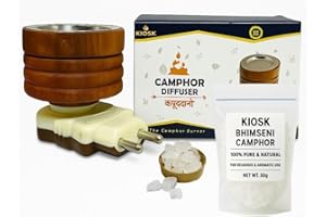 KIOSK Sheesham Wooden Electric Kapoor Dani with Bhimseni Camphor 50g | Camphor Diffuser & Aroma Burner for Home Temple | Safe
