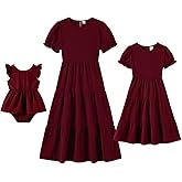 IFFEI Mommy and Me Dresses Summer Casual Boho Matching Outfits Ruffle Puff Sleeve High Waist Midi Beach Maxi Dress