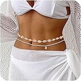 LOREMOW 2Pcs Seashell Waist Chain for Women Sexy Bikini Beaded Belly Chain Multi-Layered Starfish Pearl Summer Beach Adjustable Body Chain Shell Butterfly Pendant Waist Chain Jewelry