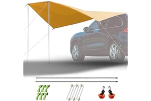 Slan Arrow 12FT Car Awning with Suction Cups, Hammock Rain Fly Waterproof, Backpacking Tarp Shelter for Hammock Camping, Easy Set Up, Carry Bag, UV50+ Retractable Side Awning for SUV/Truck/Van, Orange