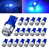 AUTOUS90 T10 W5W 2825 158 192 168 194 Wedge 5-SMD 5050 Ultra Blue LED Light bulbs 20 PCS