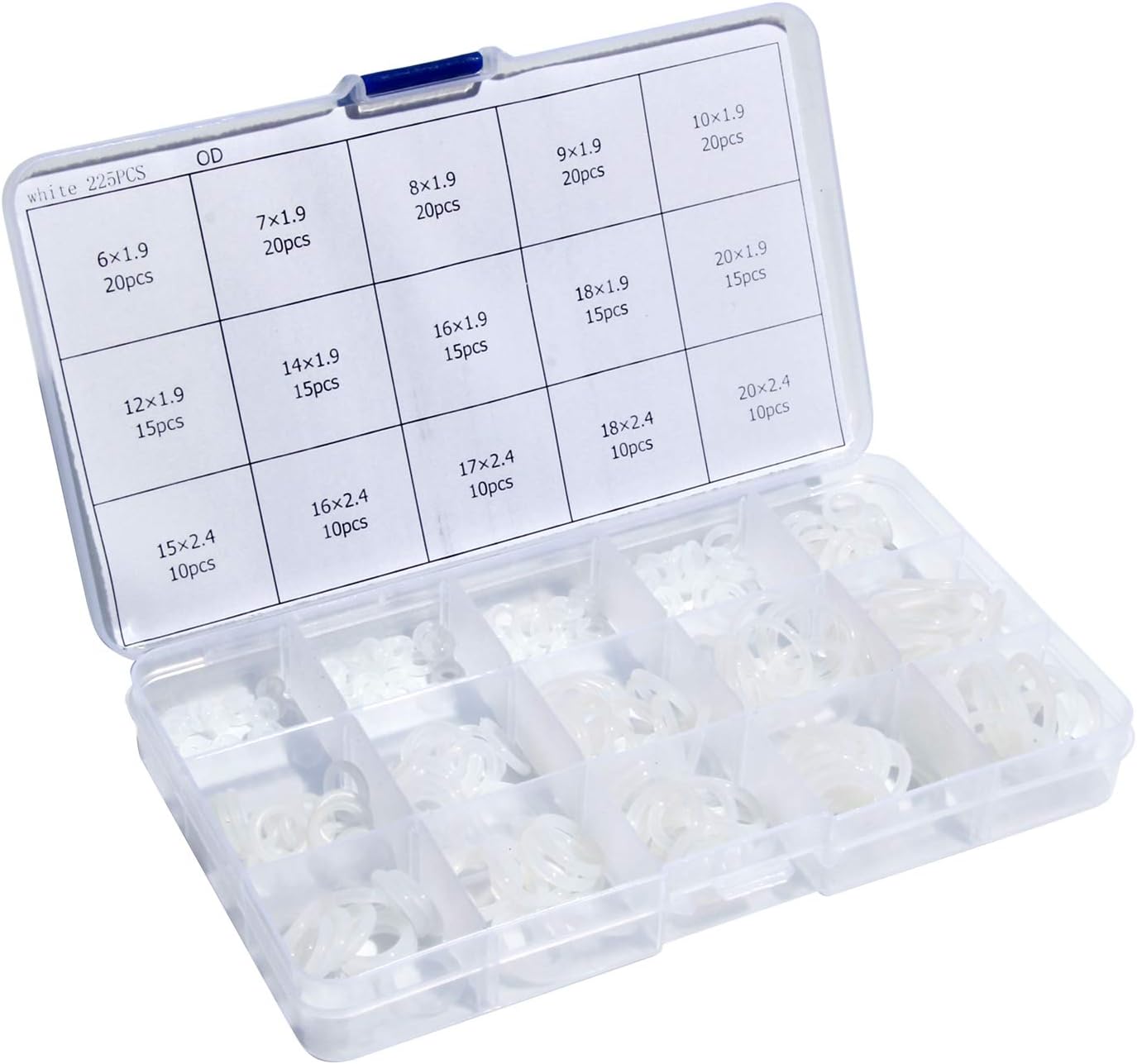 225pcs White Silicon O Ring Seal Kit 15 Different Sizes O-Ring Sealing Set Washer Gasket Assortment with Case
