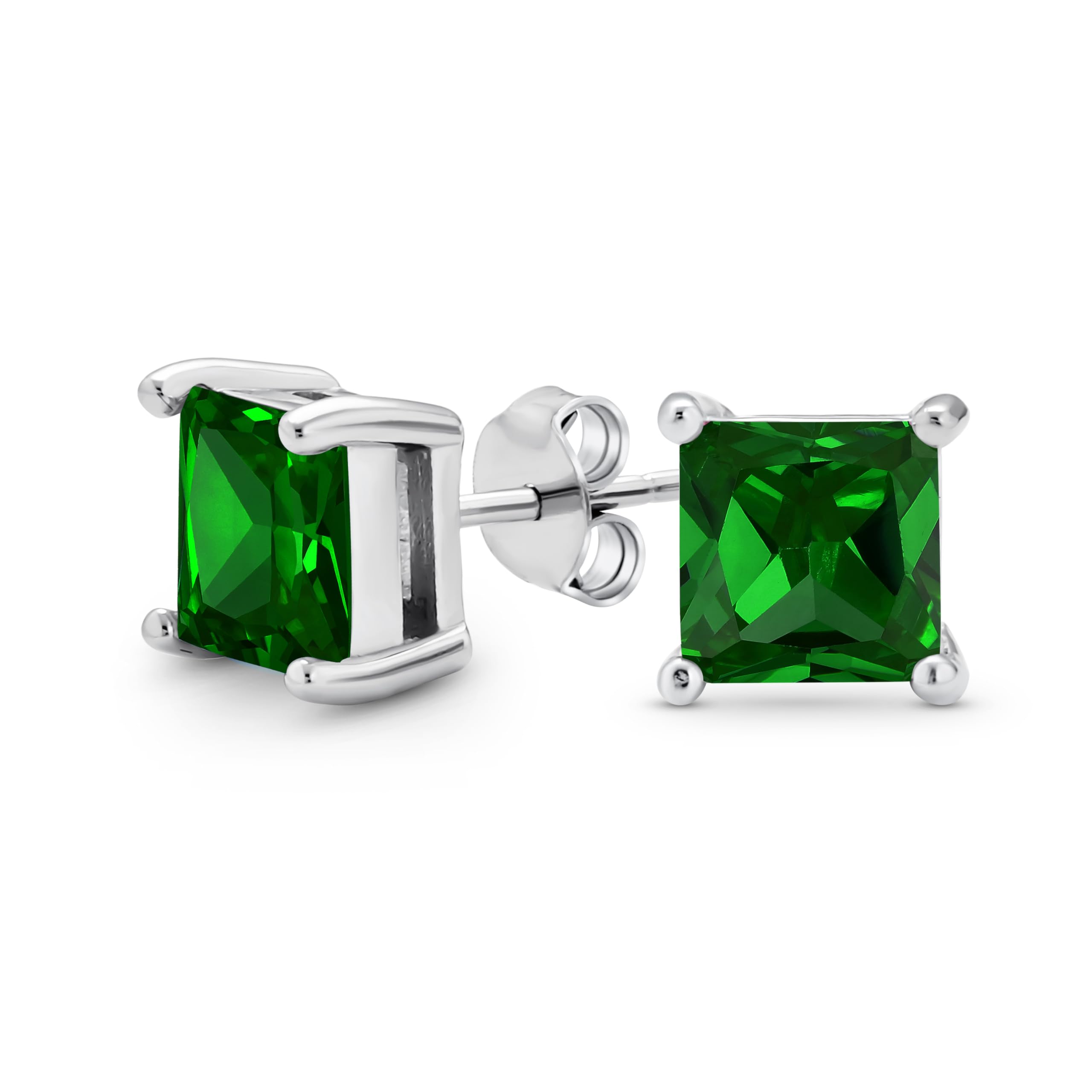 Green Square Cubic Zirconia Brilliant Princess Cut AAA CZ Stud Earrings For Women Sterling Silver Simulated Emerald — image 1